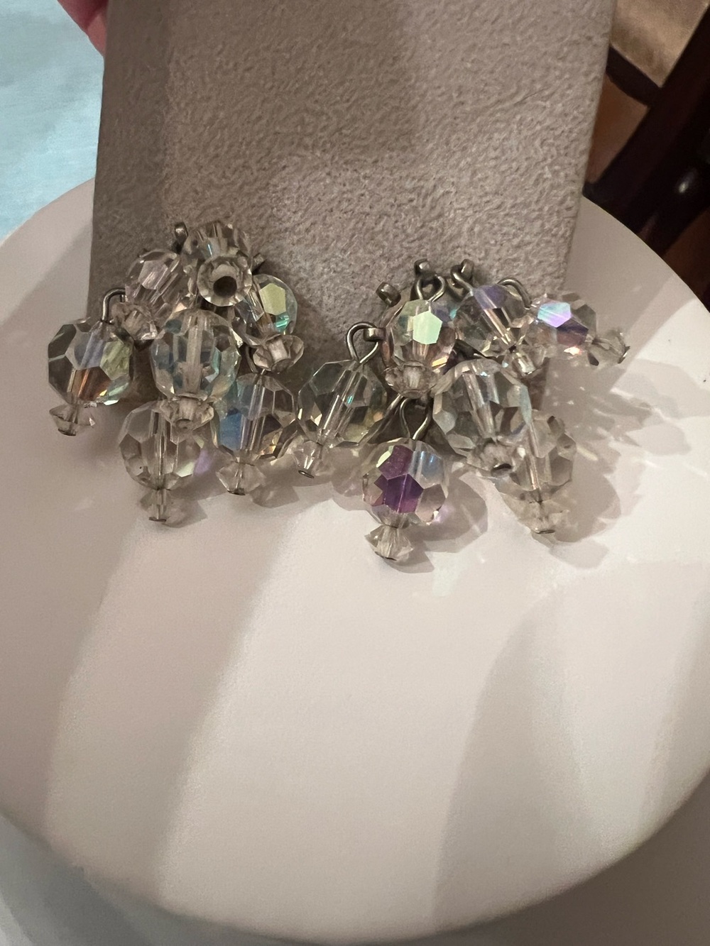 Vintage aurora borealis bead cluster dangle clip on earrings